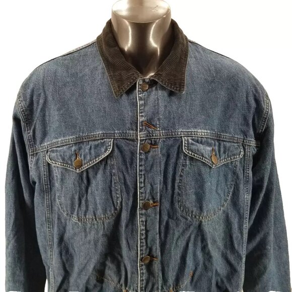Vintage Marithe Francois Girbaud Trucker Chore Jean Jacket Corduroy Collar  Sz L - Picture 3 of 13